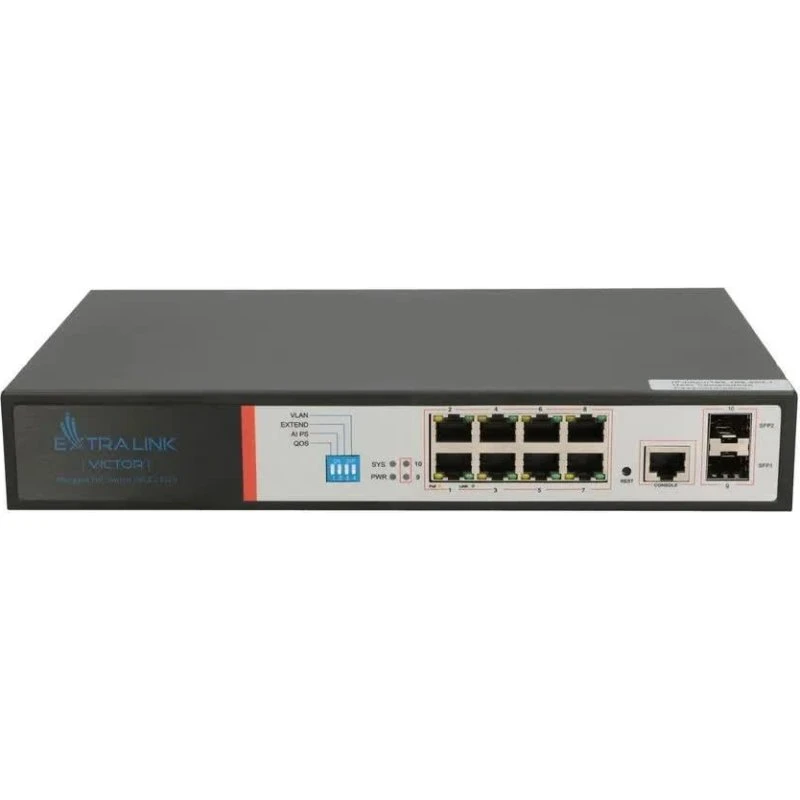 Extralink VICTOR PoE-switch: 8x Gigabit PoE+, 2x SFP, 150W