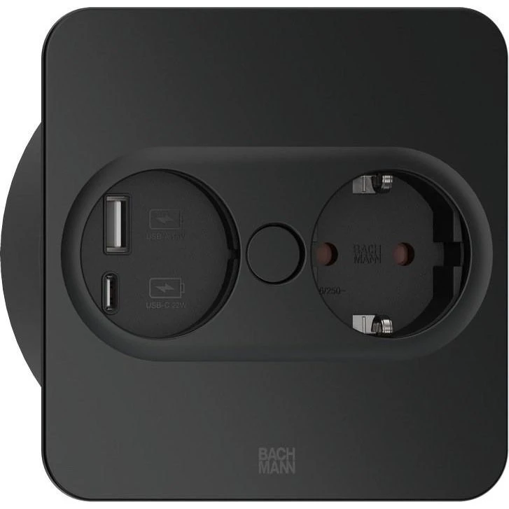 Bachmann Indbygningsstikdåse Type F + USB A/C - Rustfrit stål