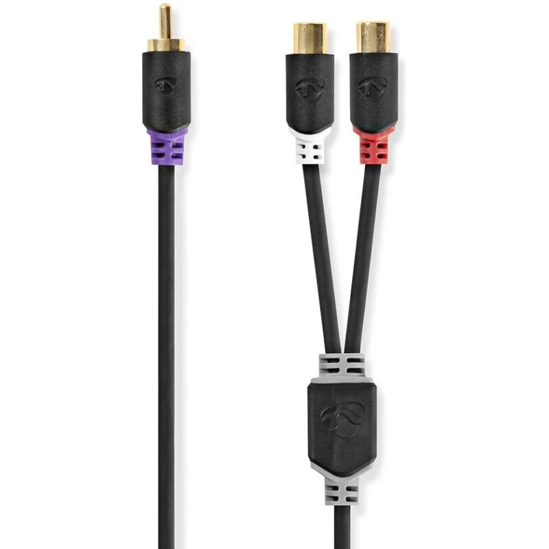 Nedis Subwooferkabel 0,20 m – Antracit (2x RCA, forgyldt)