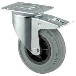 Drejehjul m/bremse 3477 PIR 080 P62 grå 80 mm
