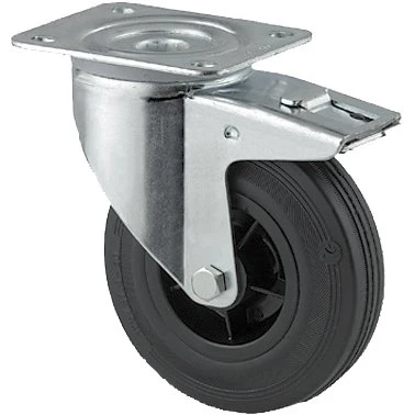 3477 PVR 080 P62 Drejehjul m/bremse, 80 mm sort gummi