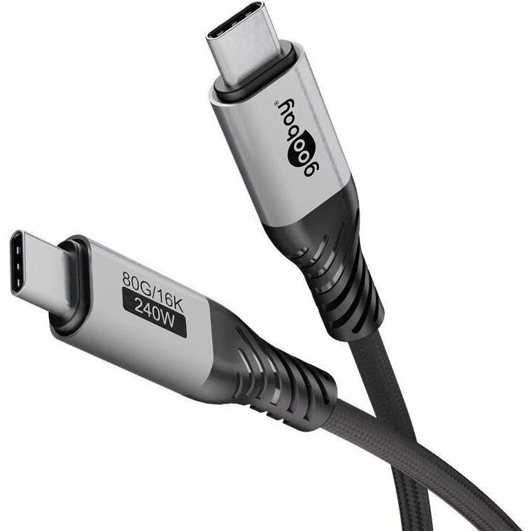 Goobay USB4 Type-C kabel, 1 m, 80 Gbps, Grå/Sort