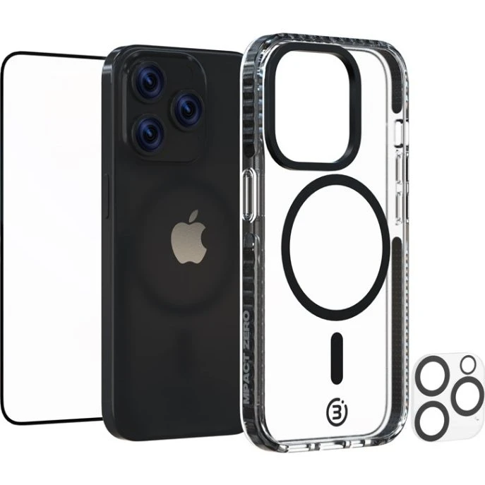 Impact Zero 3-i-1 Beskyttelsessæt til iPhone 15 Pro Max - Transparent