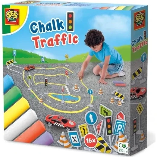 SES Creative Stå, gå og kør – Trafik gadekridt, 6 farver, 15 skilte