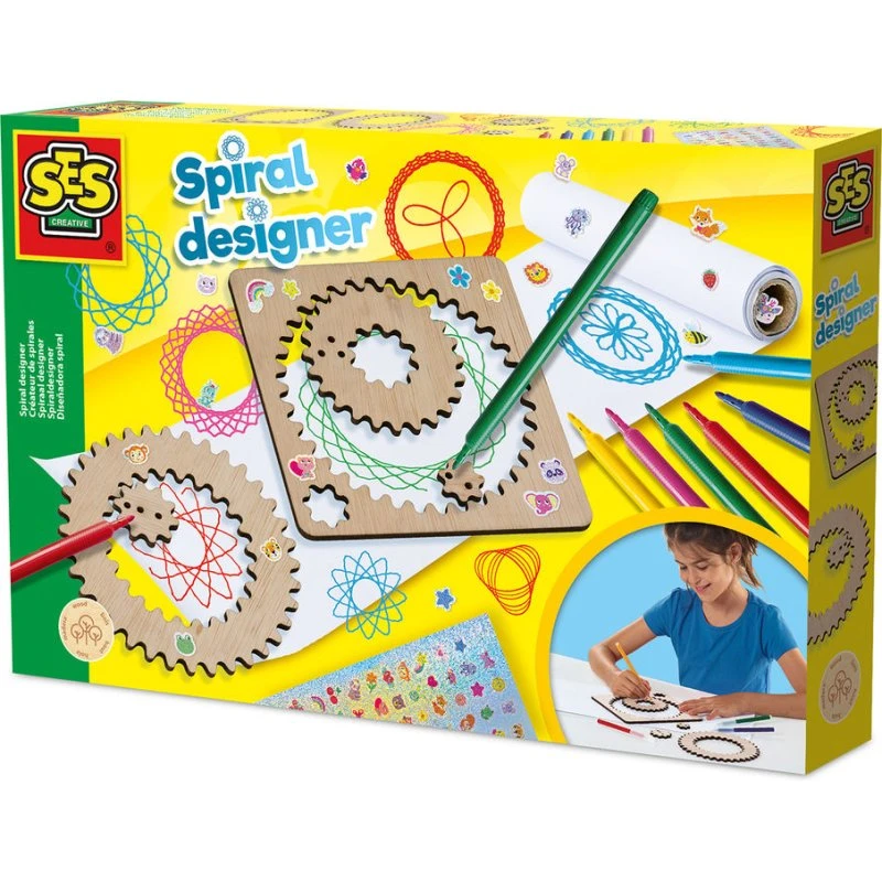 SES Creative Spiraltegnesæt af træ, 2 m papir & 6 tusser