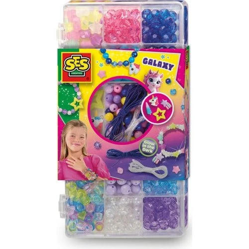 SES Creative Smykkesæt Galaxy Perler - Selvlysende & 4 Enhjørninge