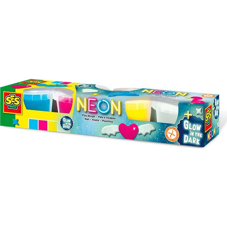 SES Modellervoks Neon + Selvlysende 4 stk