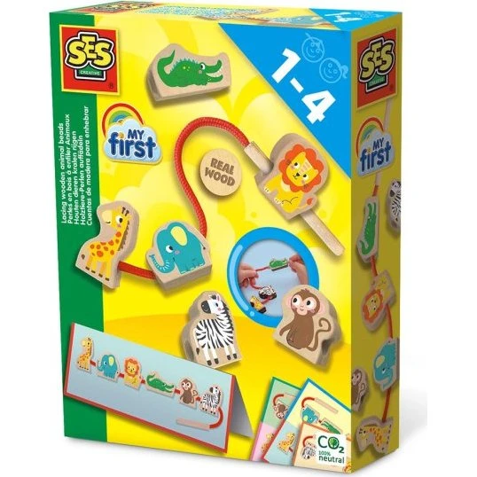 SES Creative Min første - Trådeperler med trædyr, 6 stk