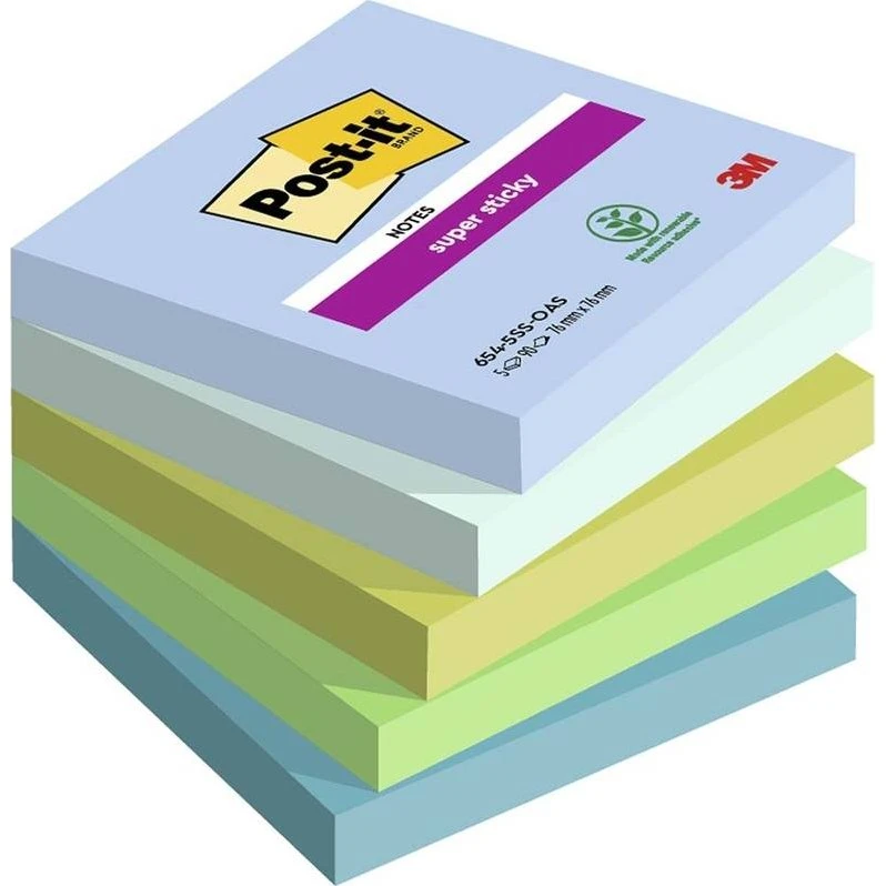 Post-it Super Sticky Notes 76 x 76 mm, 5-pak (Oasis)