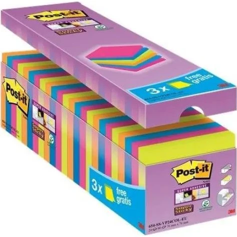 Post-it Super Sticky Notes 76x76 mm, 24 blokke (90 ark)