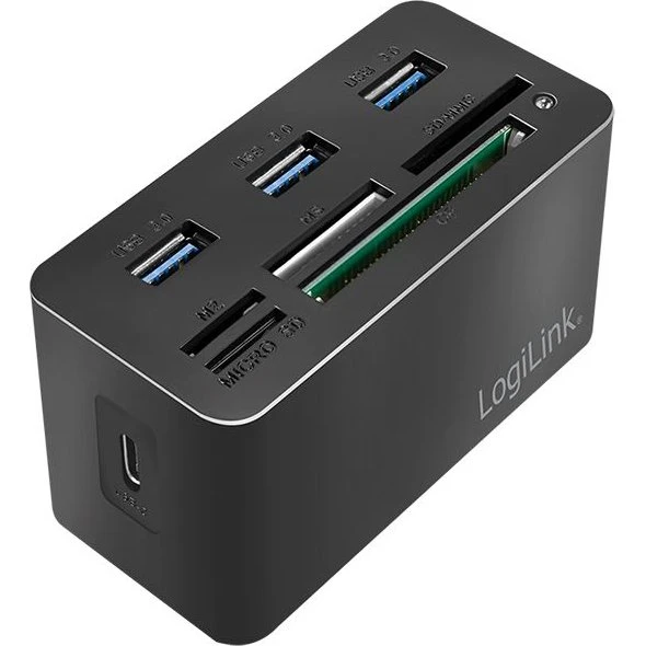 LogiLink USB 3.2 Gen 1 Minidock med 8 porte og kortlæser, sort