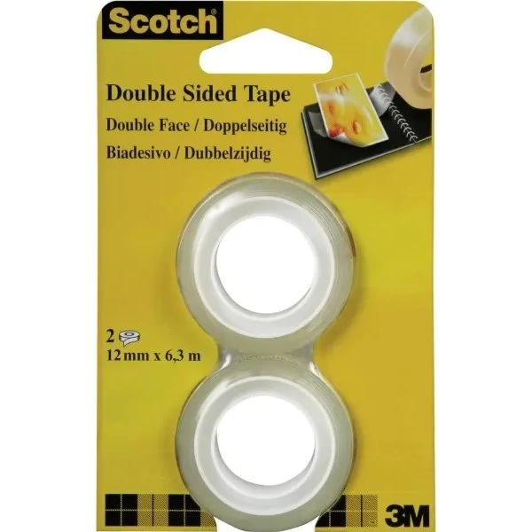 Scotch 3M dobbeltsidet refillrulle 6,3 m x 12 mm, 4 stk
