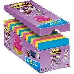 Post-it Super Sticky Z-Notes 76x76 mm, 16 blokke (assorteret)