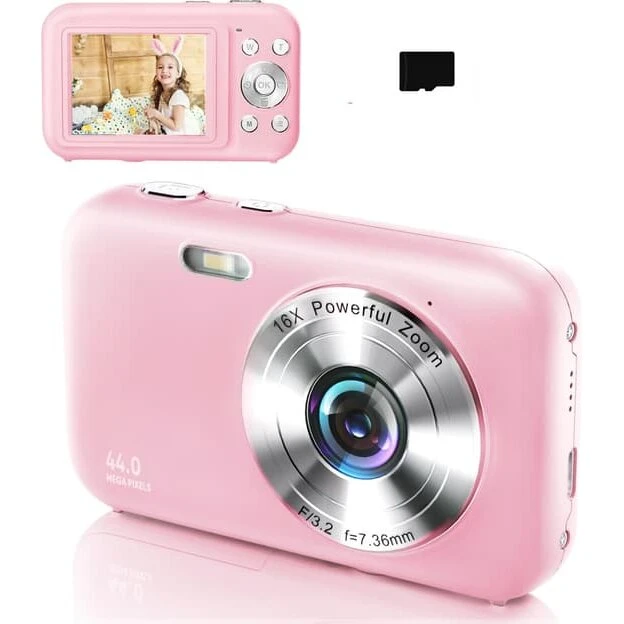 INF Digitalkamera 44MP 1080p 16x zoom 2,4" skærm – Lyserød, 32GB