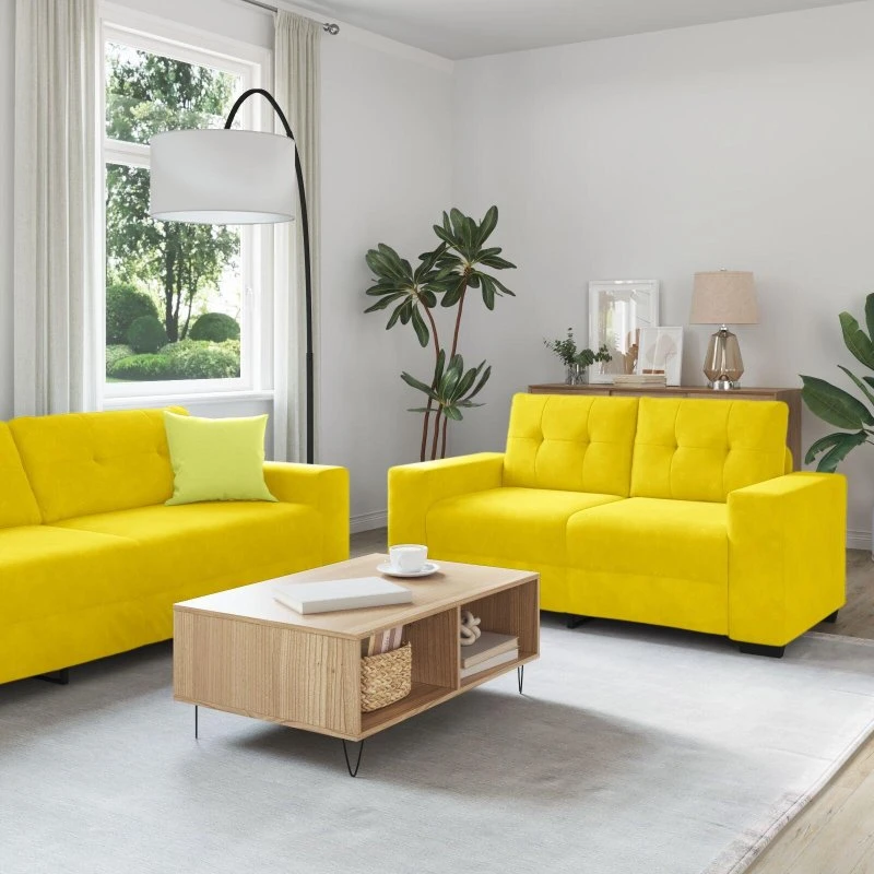 Sofasæt 2 stk. i gul fløjl (2- og 3-personers)