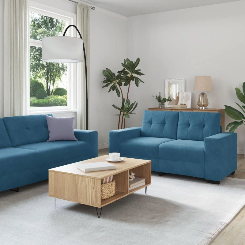 Sofasæt 2 stk. i blå fløjl - 2- og 3-personers sofa