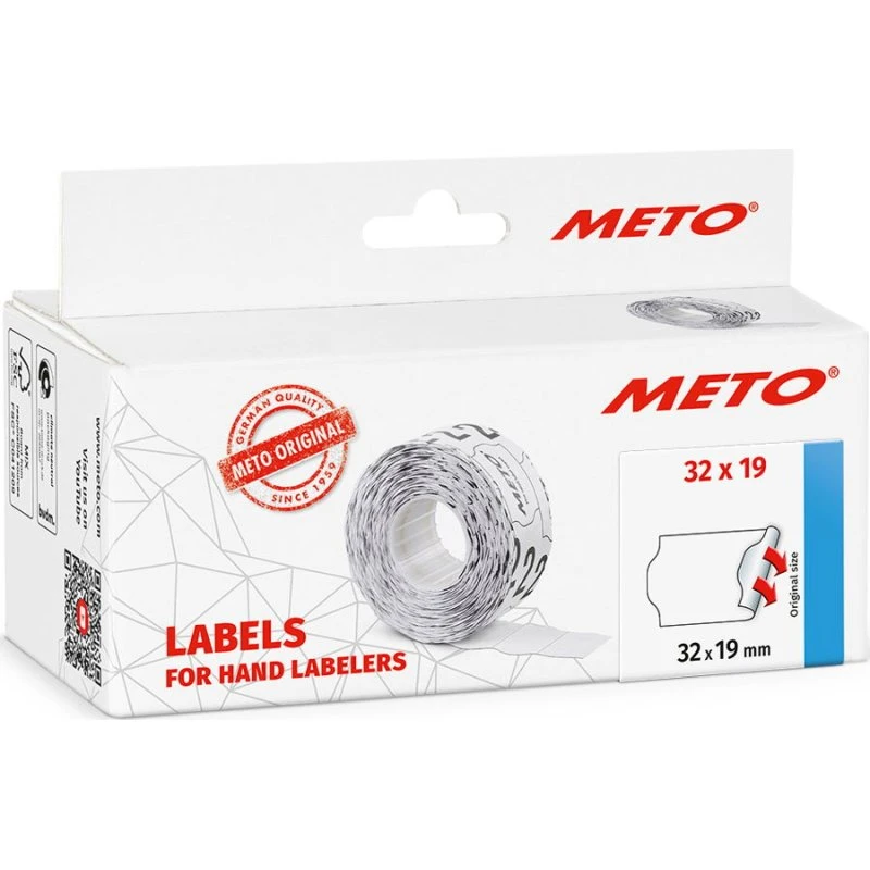 METO Prisetiketter 32x19mm hvid, 5 ruller á 200 stk.