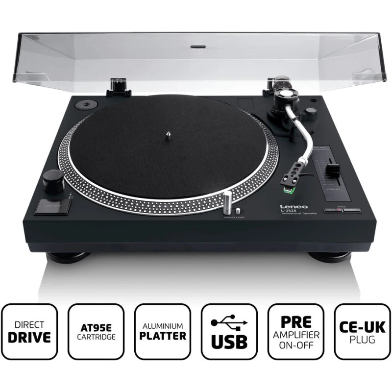 Lenco L-3828BK direkte drevet pladespiller med USB, sort