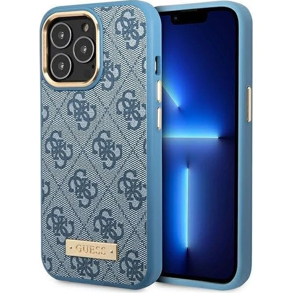 Guess 4G Logo Plate MagSafe Cover til iPhone 14 Pro - Blå