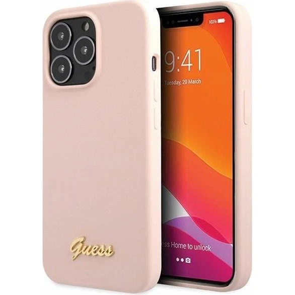 Guess iPhone 13 Pro Max etui - Light Pink Silicone med Guld Logo