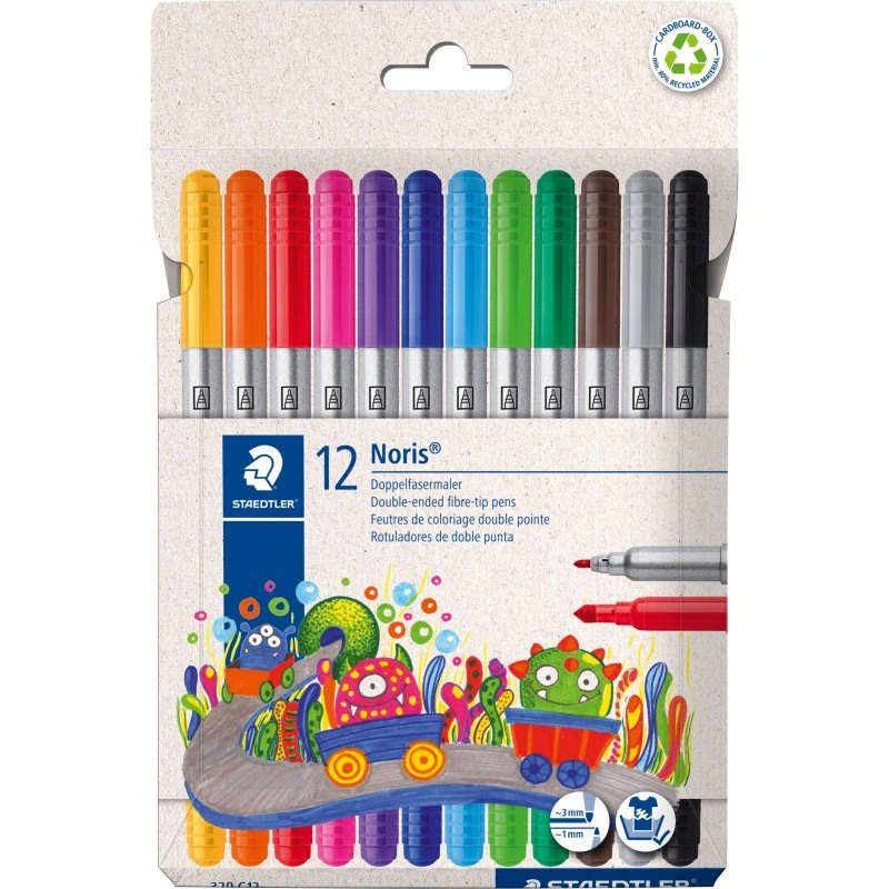 STAEDTLER Noris Duo Fiberpen - 12 assorterede farver