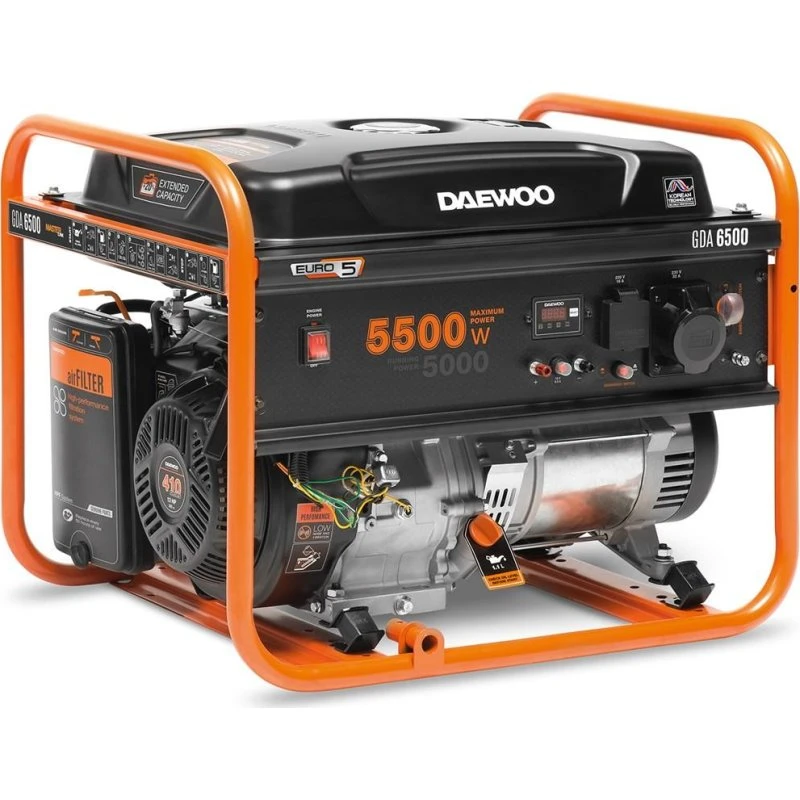 Daewoo GDA 6500 Generator - 5000W Benzin - Sort/Orange