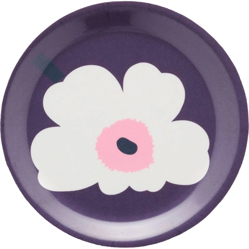 Marimekko Unikko glasunderlag, 4-pak, 11 cm, blomme/hvid