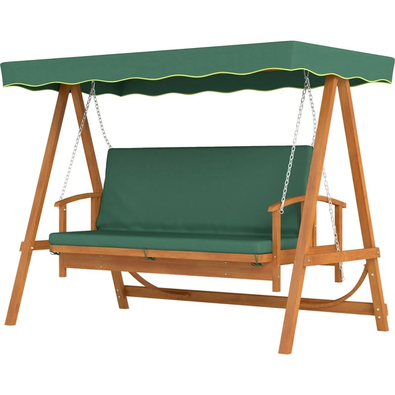 Verandagynge i fyrretræ 3-personers med soltag, mørkegrøn