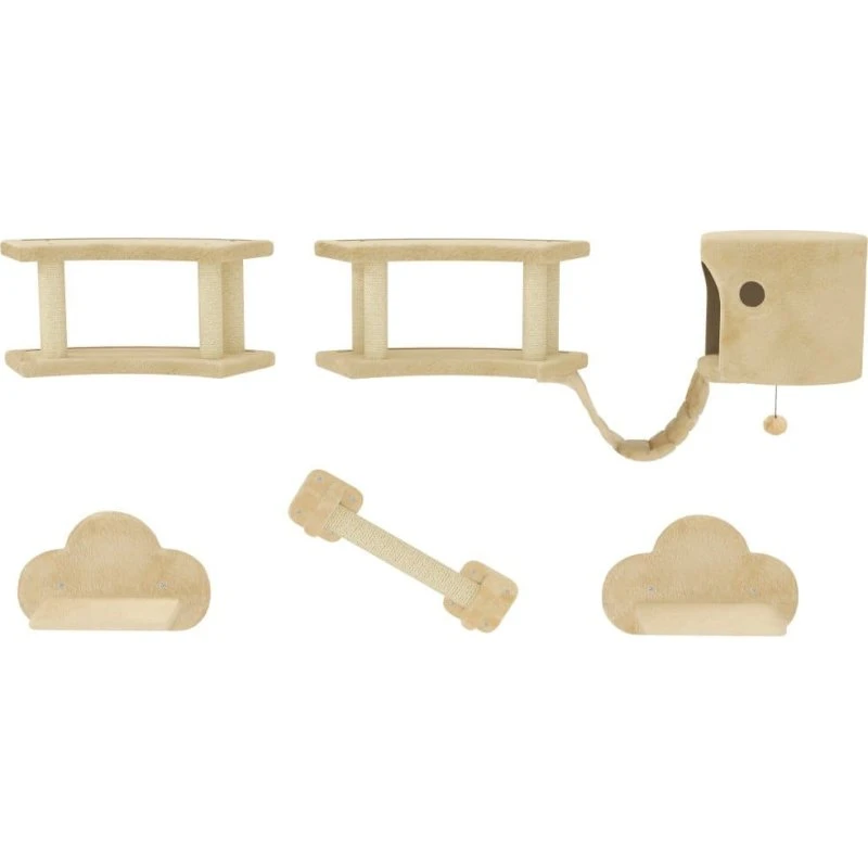 5-delt væg- og loftklatresæt til katte, beige