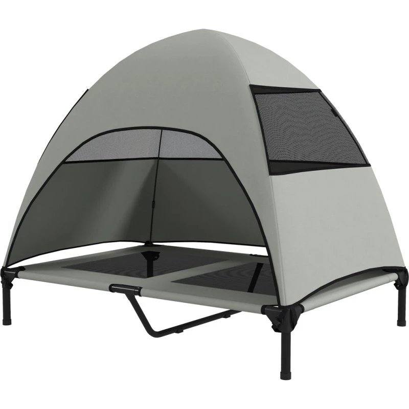 Uden mærke Udendørs hævet hundeseng med baldakin 106x76 cm, lysegrå