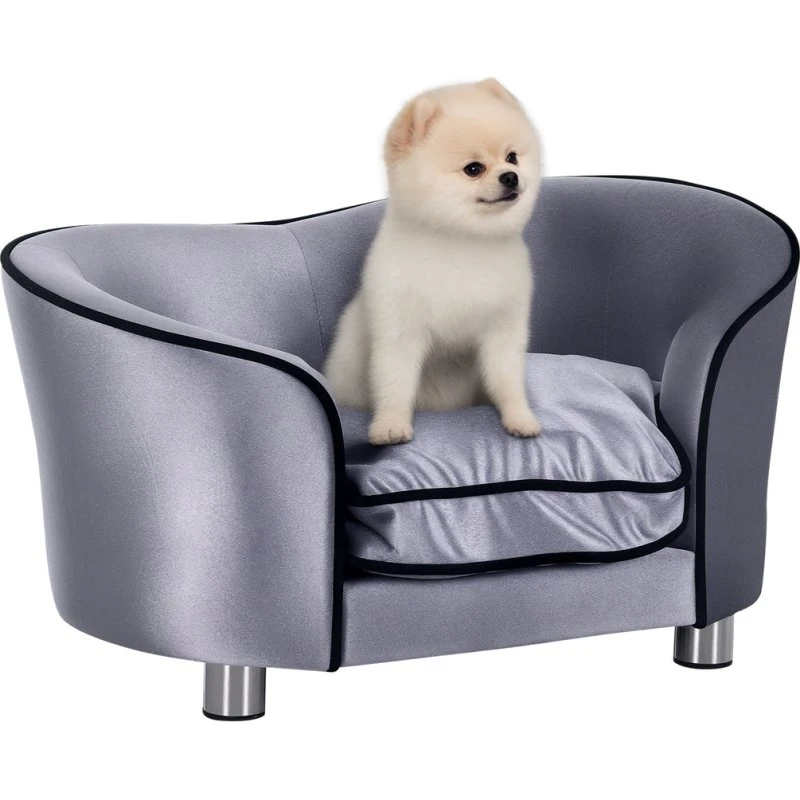 Hundesofa lysegrå 69×49×38 cm – træramme, vaskbar hynde