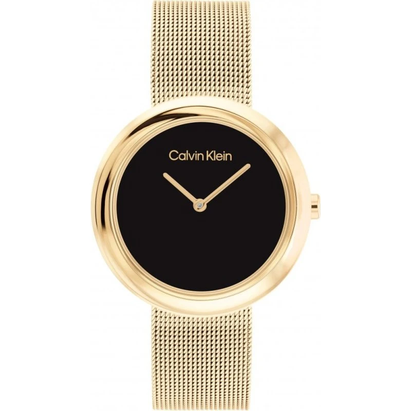 Calvin Klein Twisted 25200012 dameur 34 mm – sort skive, guldlænke
