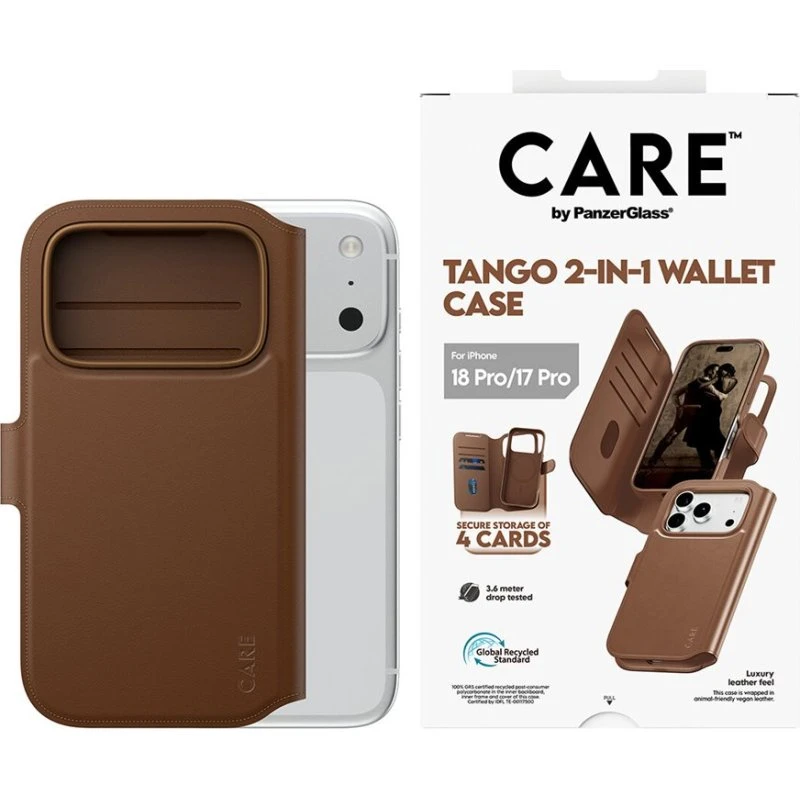 CARE by PanzerGlass Tango 2-in-1 Wallet Case til iPhone 17/18 Pro - Brun