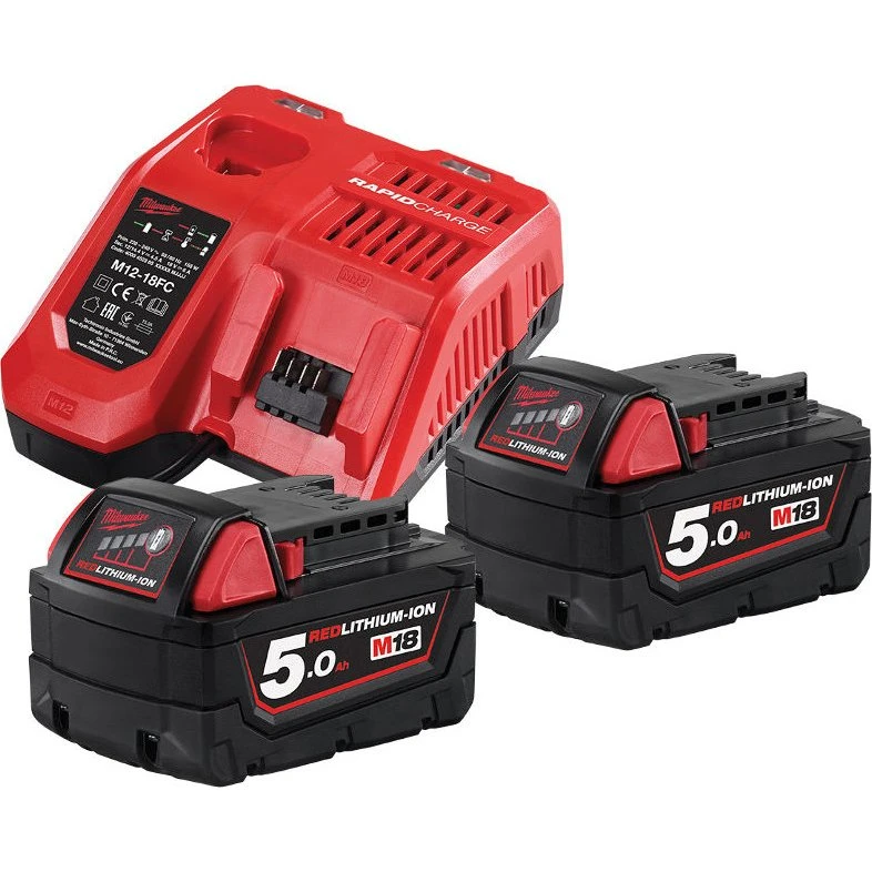 Milwaukee M18 NRG-502 startsæt m. 2x 5,0Ah batterier og lader