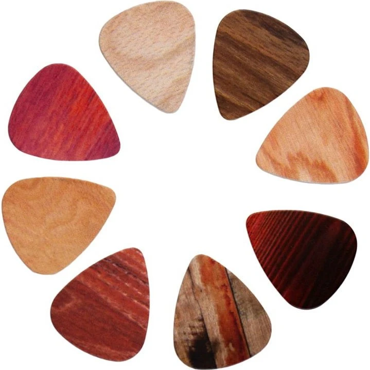 10-pakke Guitarplektre med træmotiver, 1 mm