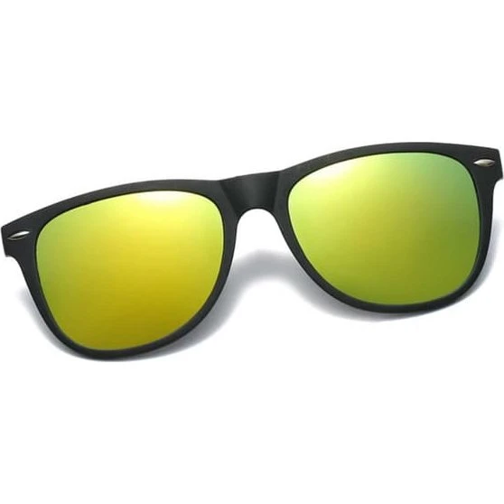 Polariserede Wayfarer Clip On Solbriller med Gold Spejlglas