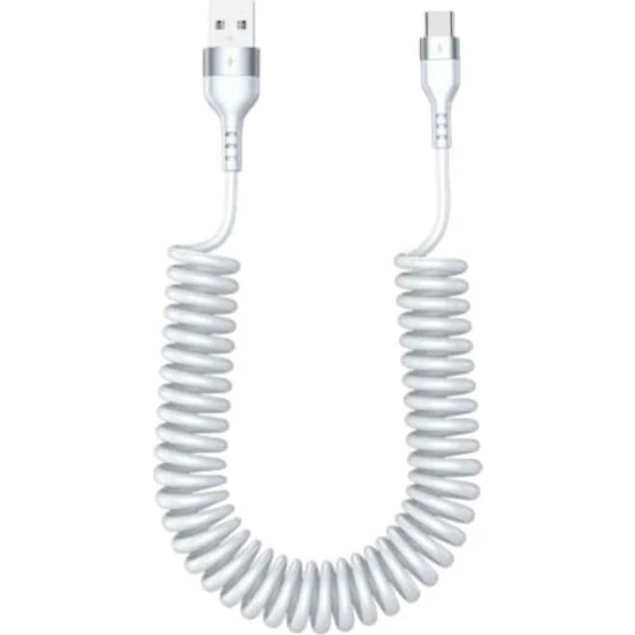USB A til USB-C Spiralkabel 5A Hurtigopladning 1,5m - Hvid