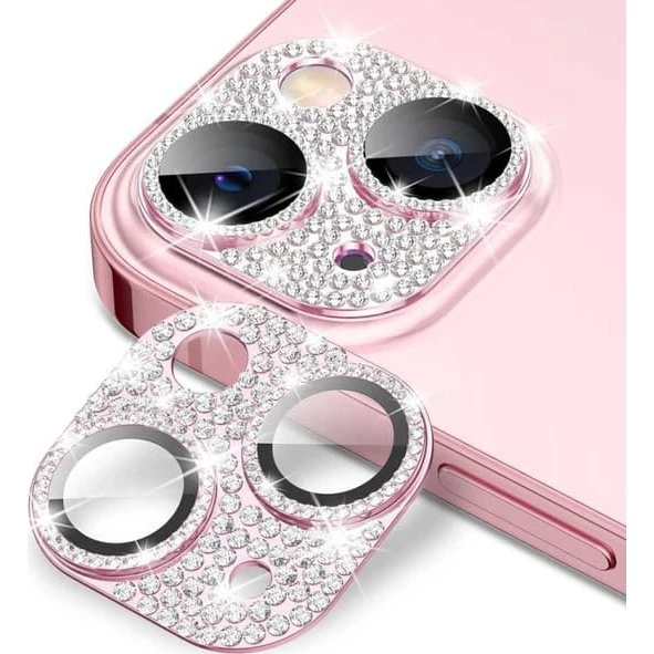 iPhone 13/13 Mini Kamerabeskyttelse - Bling Pink med Hærdet Glas