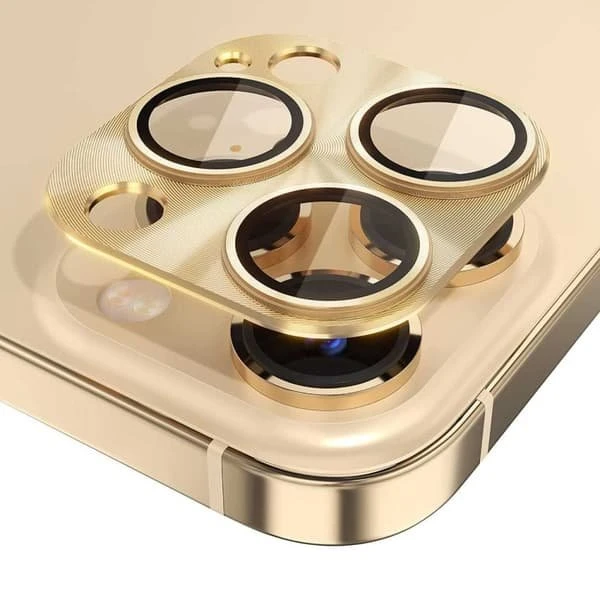 iPhone 14 Pro/Max Kamerabeskyttelse - Metal & Hærdet Glas - Guld