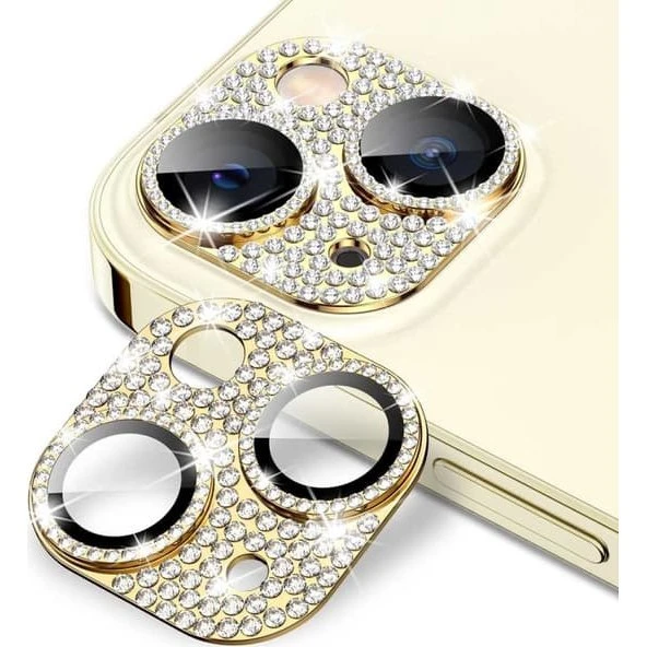 iPhone 15/15 Plus Bling Kamerabeskyttelse - Guld med diamanter