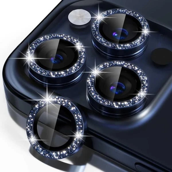 iPhone 15 Pro/Pro Max Lens Cover Bling Glitter Blue