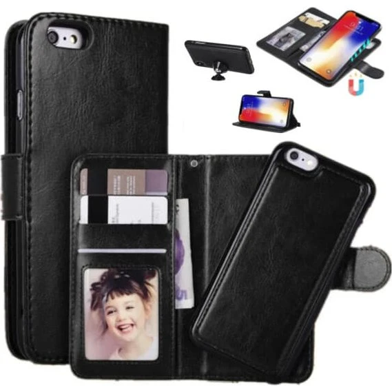 iPhone 6/7/8/SE 2-i-1 Magnetisk Tegnebog Sag - Sort