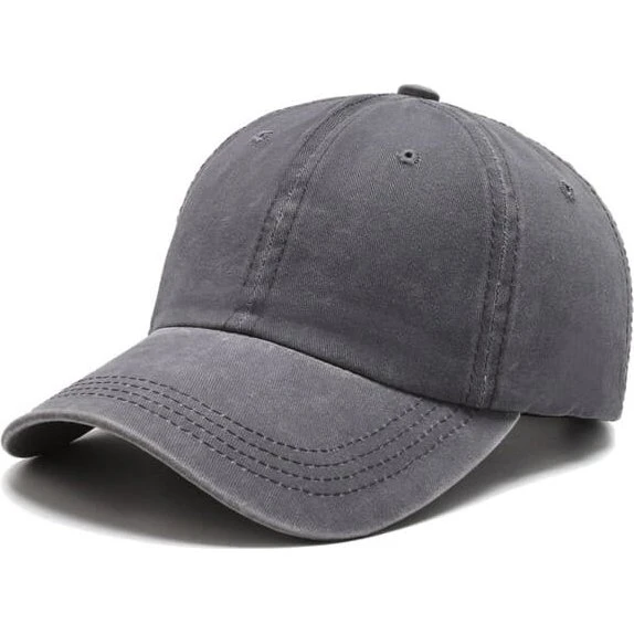 Vintage grå strapback cap med vasket denim-look