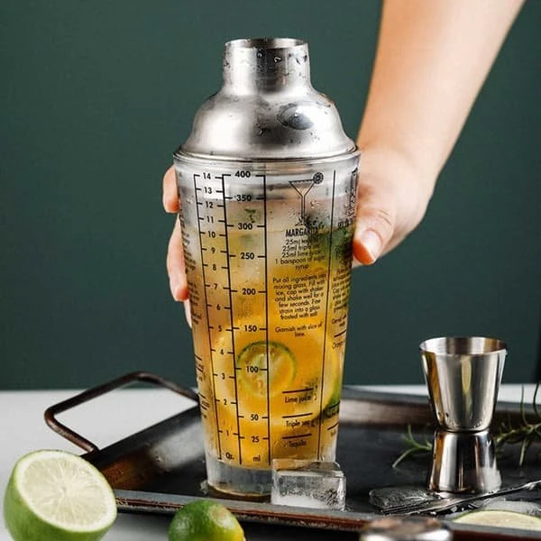 Cocktailshaker med opskrifter 400 ml - Glas og rustfrit stål