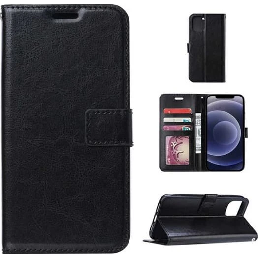 iPhone 13 Pro Max Wallet Case - Sort læder