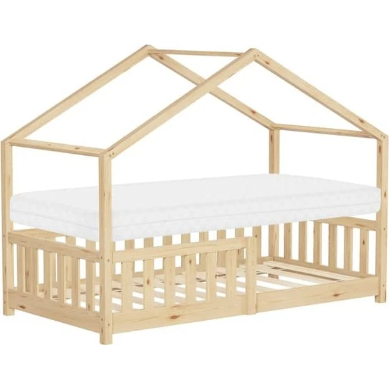 ML-Design Hus-børneseng 80x160 cm i natur med madras