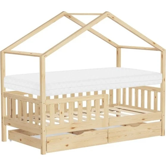 ML-Design Børneseng Hus 80x160 cm Natur med 2 Skuffer