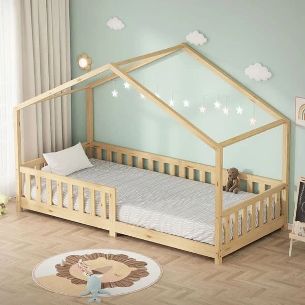 ML-Design Børneseng Hus i Natur Fyrretræ 90x200 cm