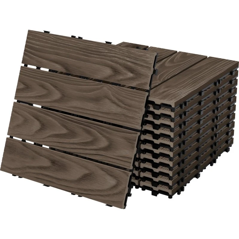 ECD Germany WPC terrassefliser 30x30 cm, mørkebrun trælook (1m²)