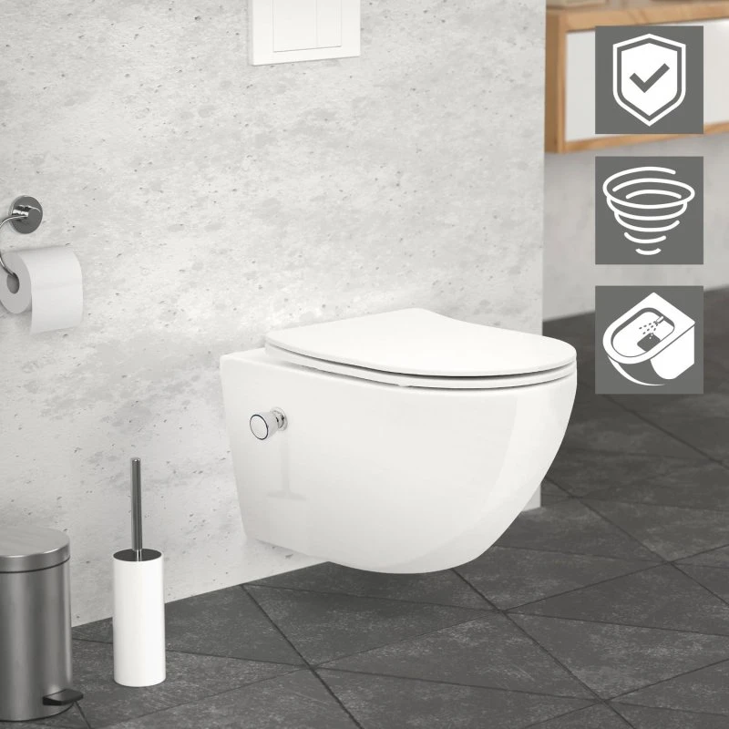 LuxeBath Væghængt toilet med bidetfunktion og Tornado-skyl, hvid